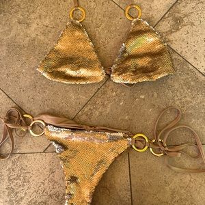 BEQCH BUNNY GOLD AND SILVER SIREN SONG BIKINI